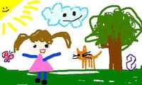 Childish Drawing of a Girl and Tree