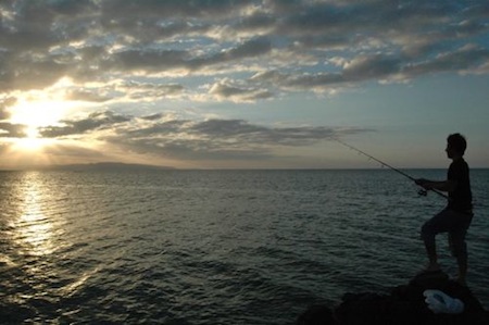 Silhouette of Person Fishing